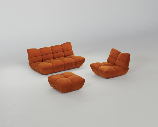 Pomodoro Wohnzimmerset (3-Sitzer + Hocker +Sessel)