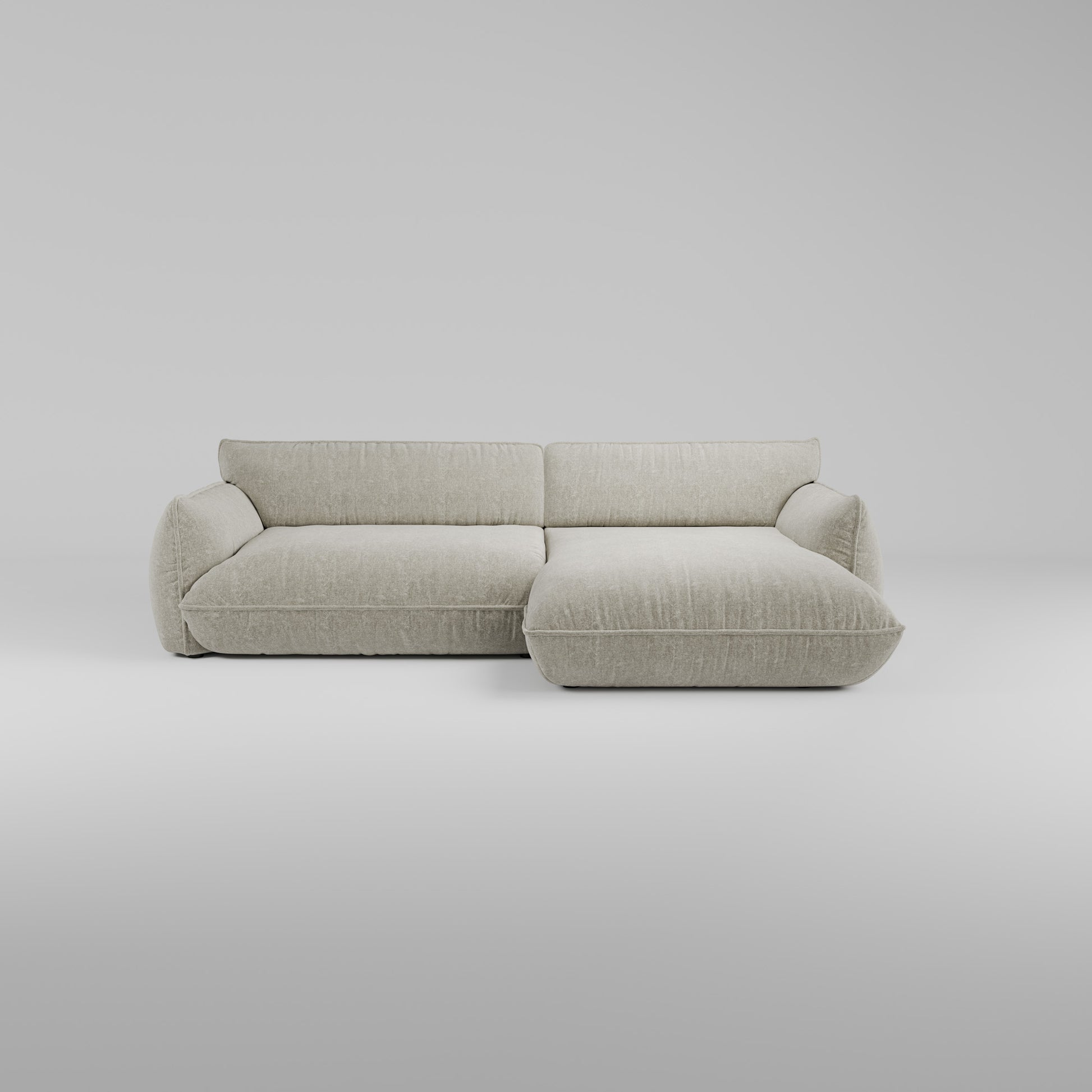 Morandi XL Ecksofa (Rechts) in hellgrau, mit skulpturalem Design von Morandi.