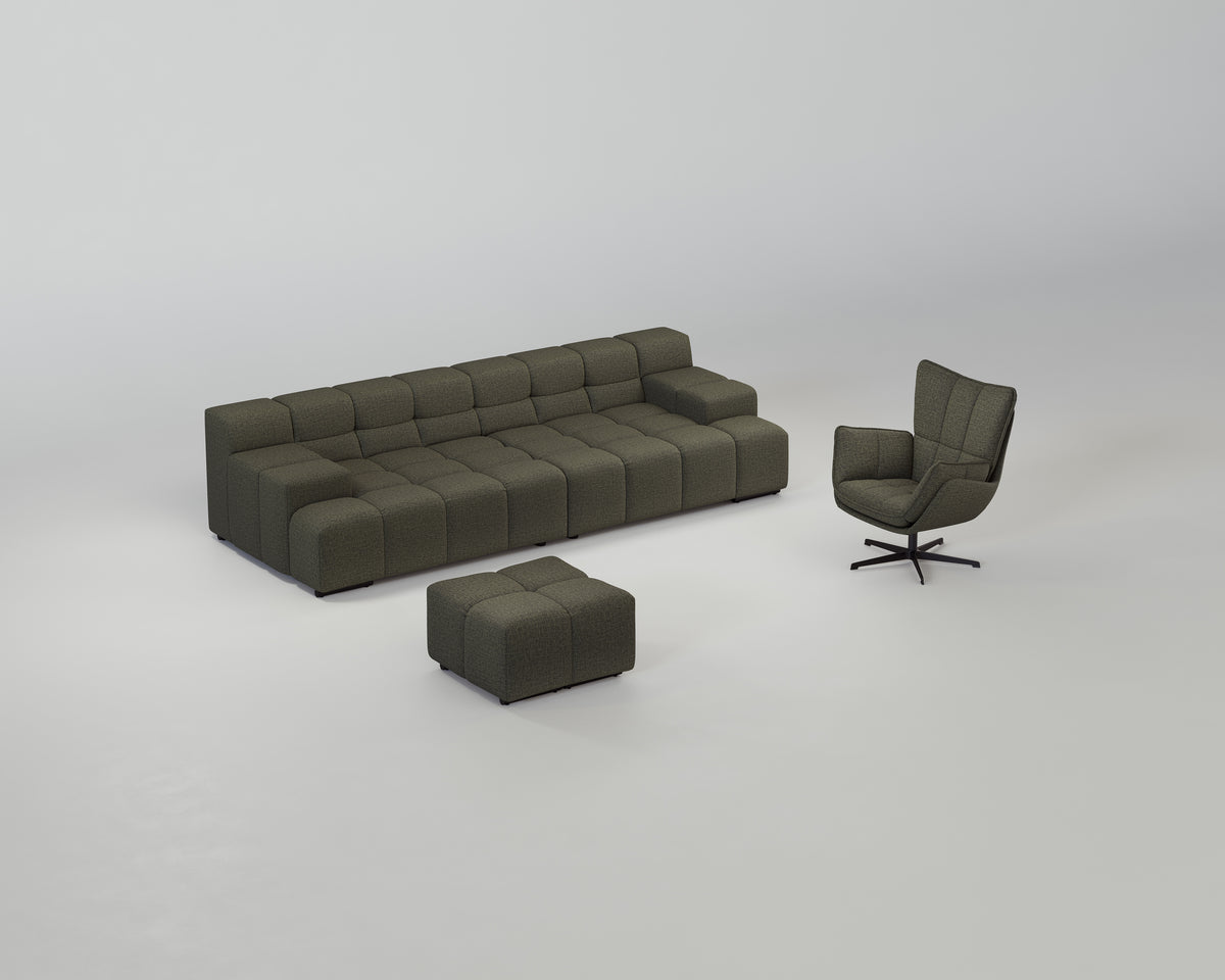 Accardi Wohnzimmerset (3-Sitzer + Hocker + Sessel)