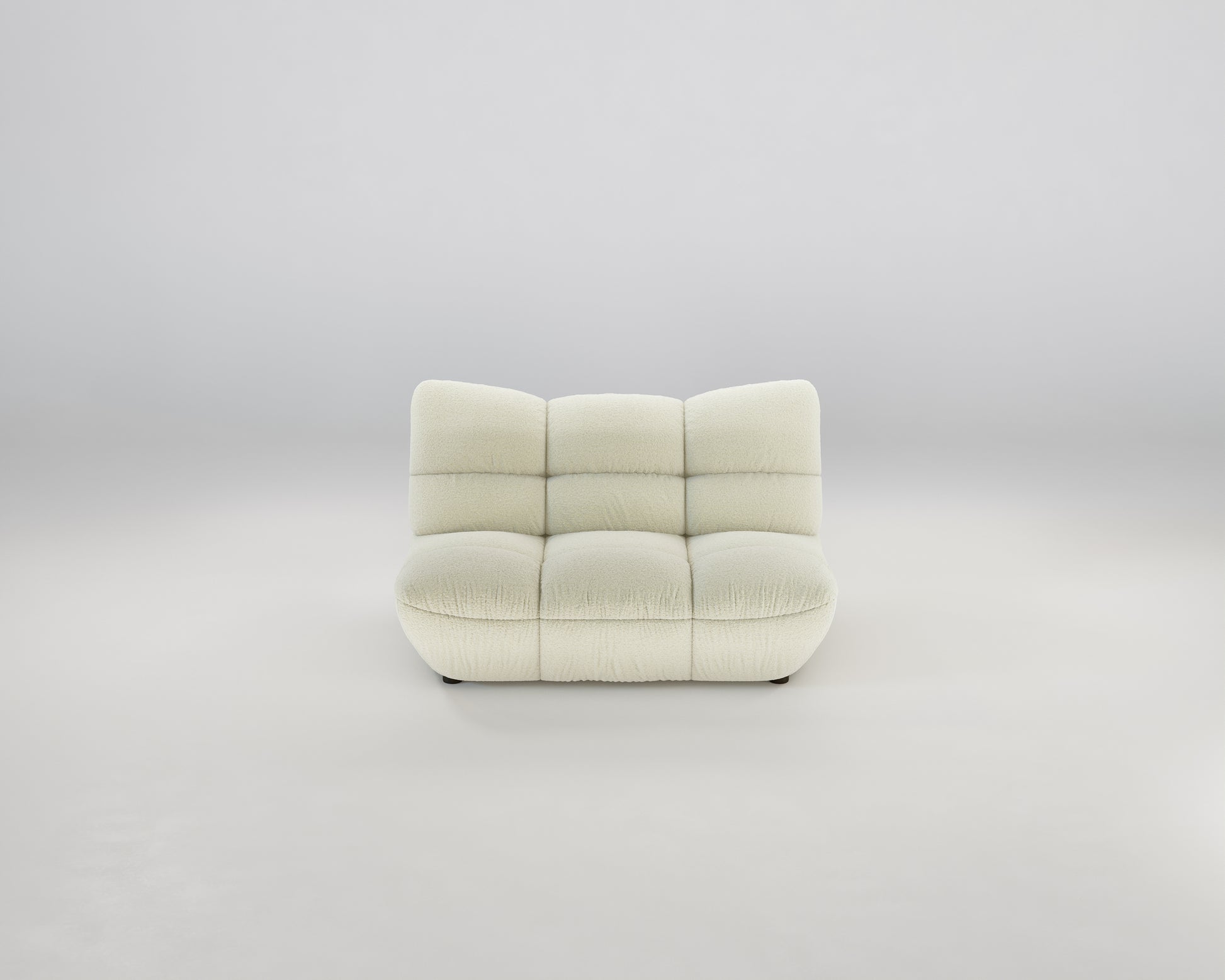 Das Pomodoro 2-Sitzer Sofa ist ein weißes Plüschsofa mit tiefer Sitzfläche und modernem Tufting-Design.