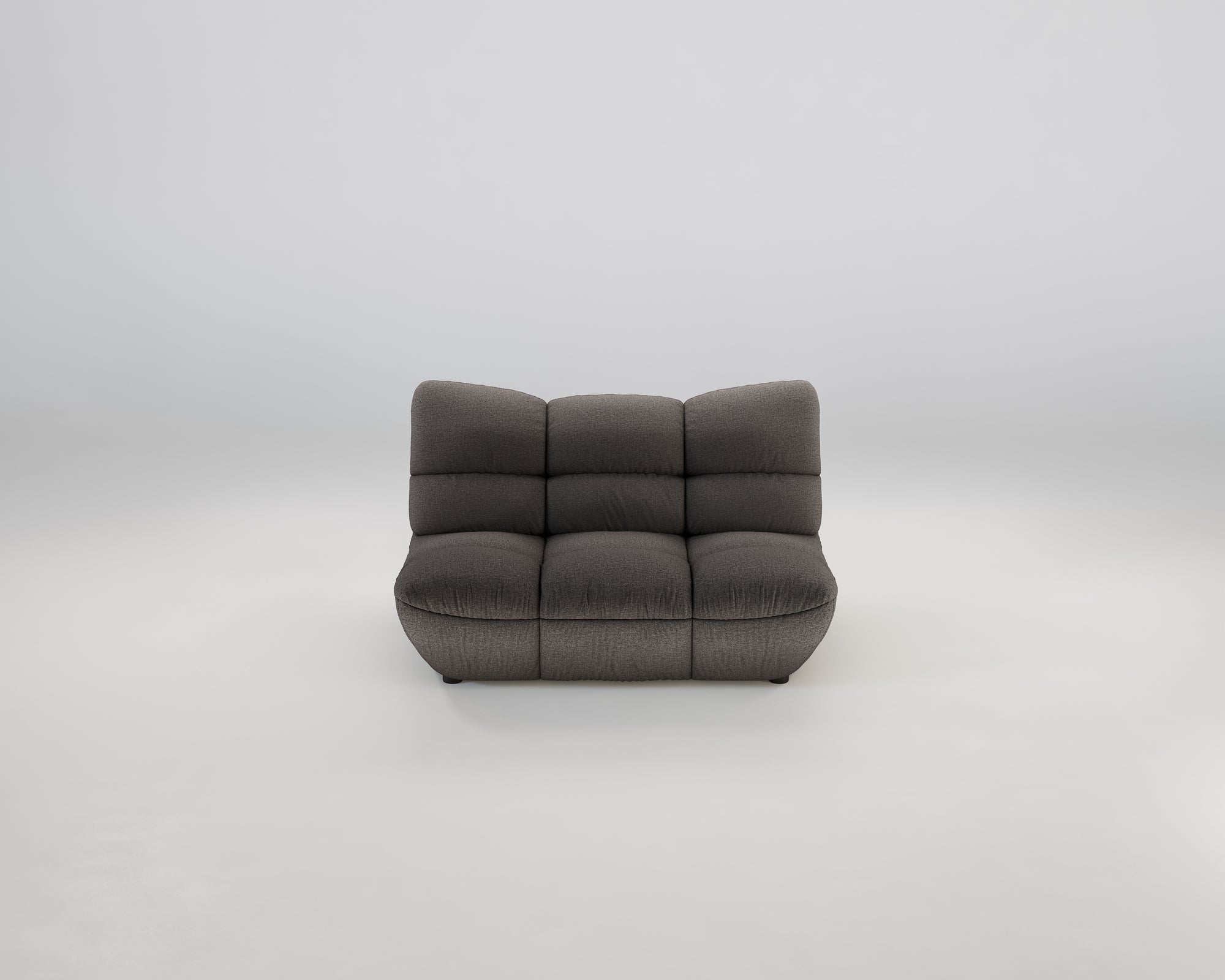 Das dunkelgraue Pomodoro 2-Sitzer Sofa von Pomodoro steht mittig auf einem schlichten weißen Hintergrund.