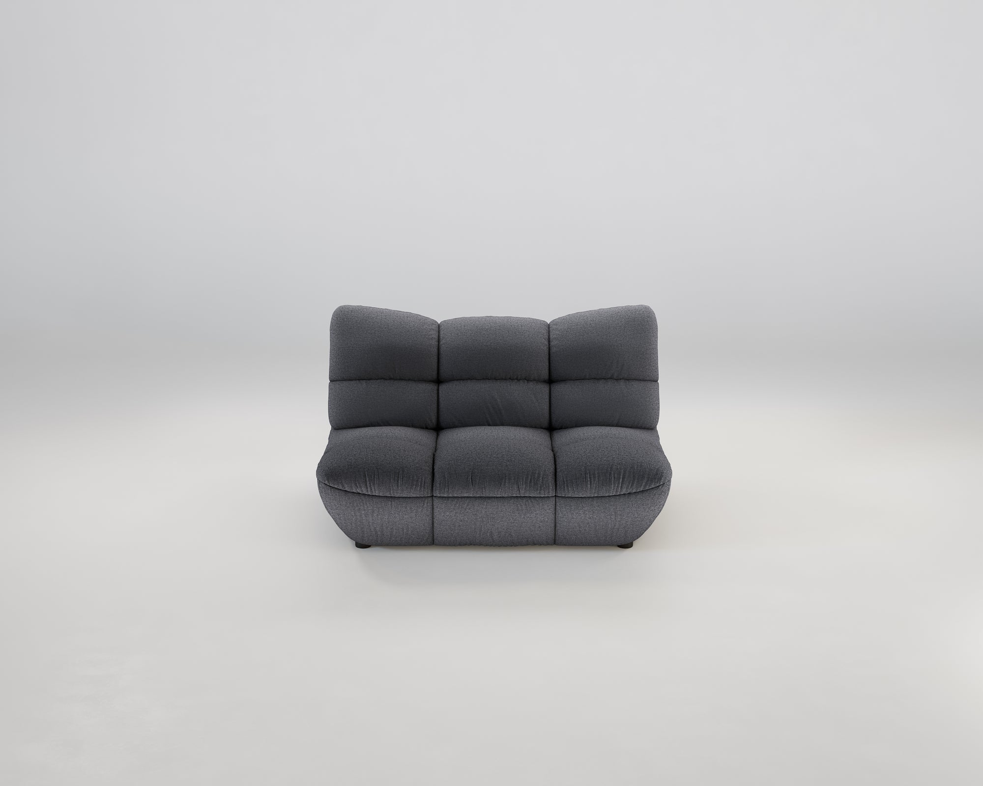 Pomodoro 2-Sitzer-Sofa in Dunkelgrau mit tiefer Sitzfläche und modernem Tufting-Design auf hellem Grund.